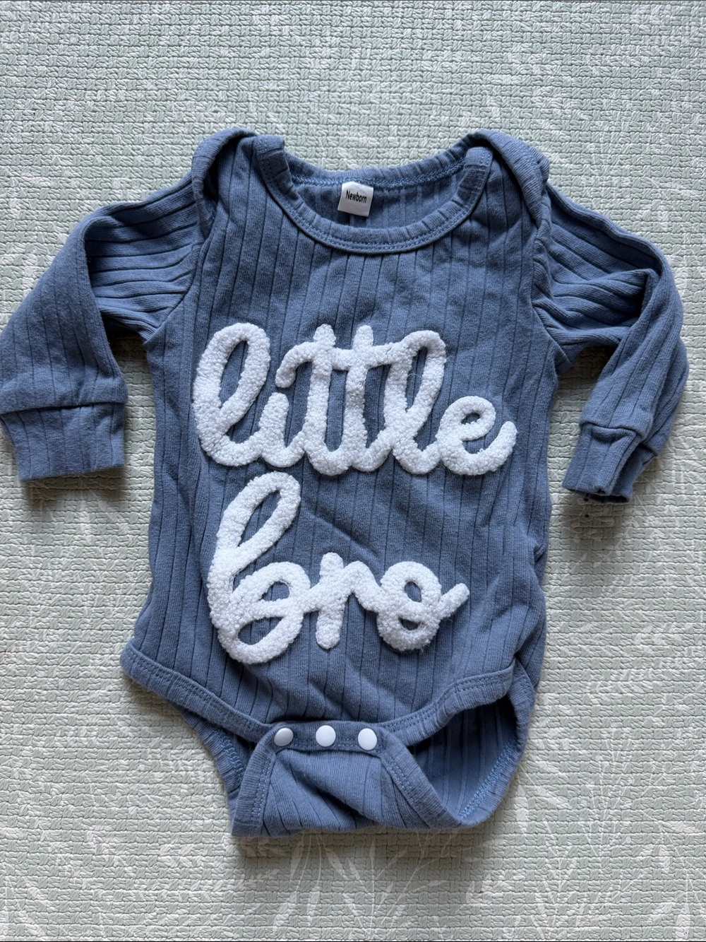 Blue Ribbed 'Little Bro' Long-Sleeve Baby Bodysuit - newborn